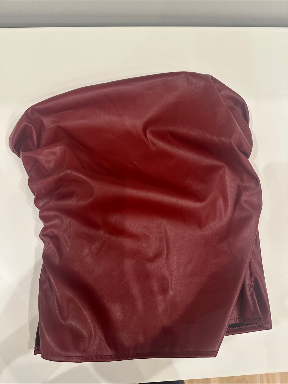 Faux Leather Burgundy Pencil Skirt - Women